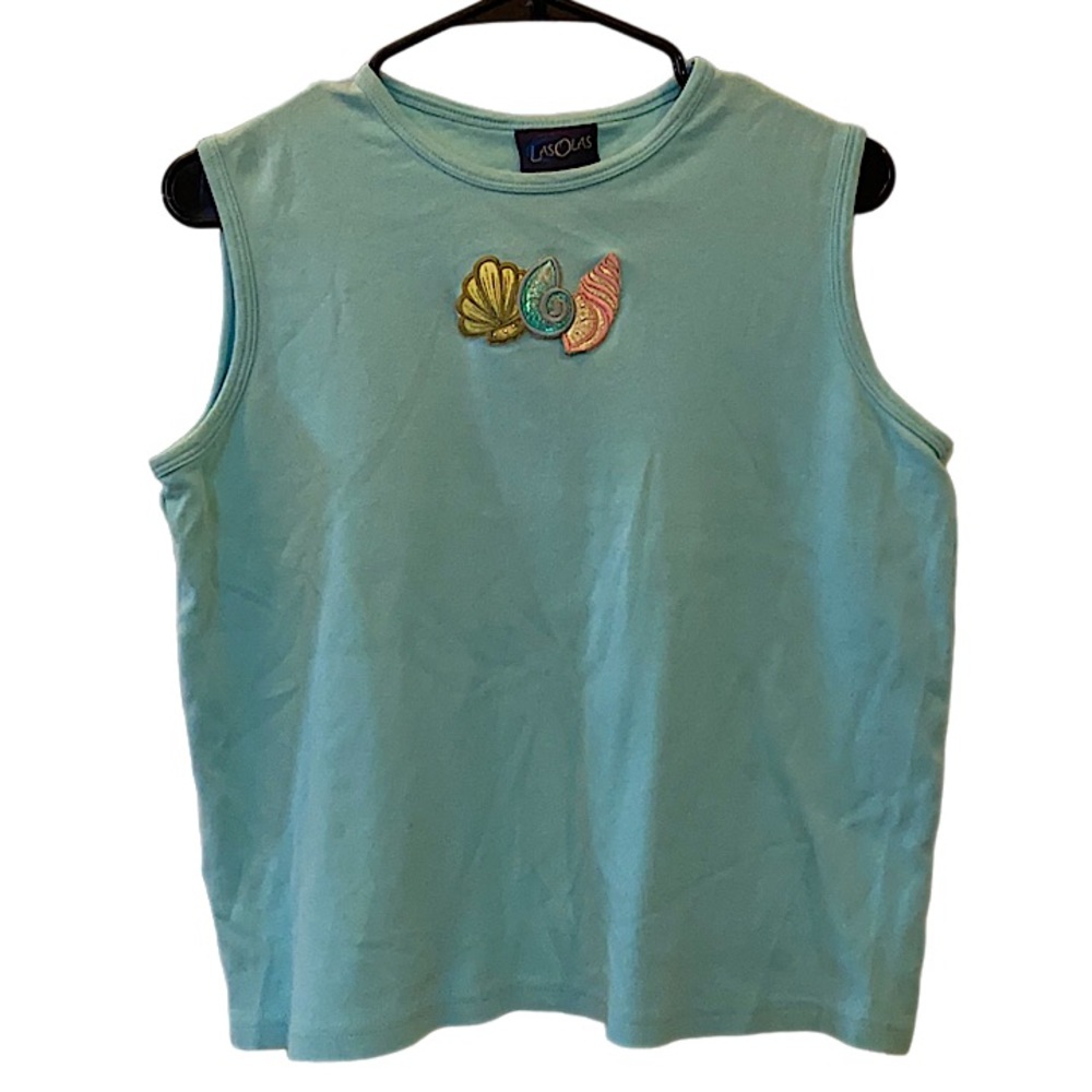 LasOlas vintage light blue tank top seashells size large